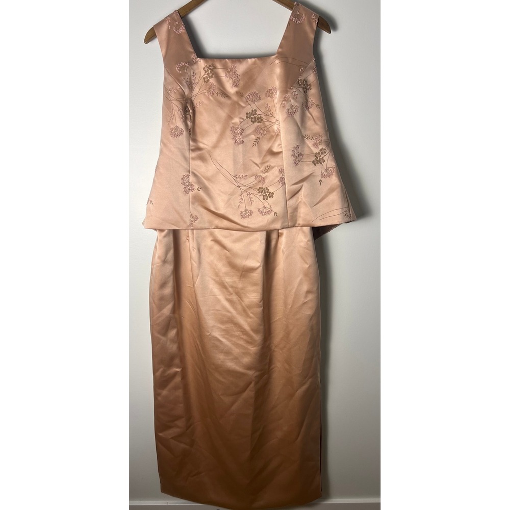 VTG Jeffrey & Dara Skirt Set 16W Peach Embroidered Beaded Satin 2 Piece Formal